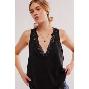 FREE PEOPLE Mina Tank Lace V Neck Sz M